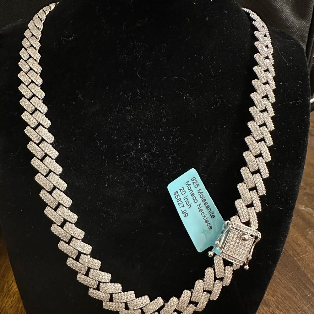 Elegant Silver Moissanite Necklace 20” 12 mm